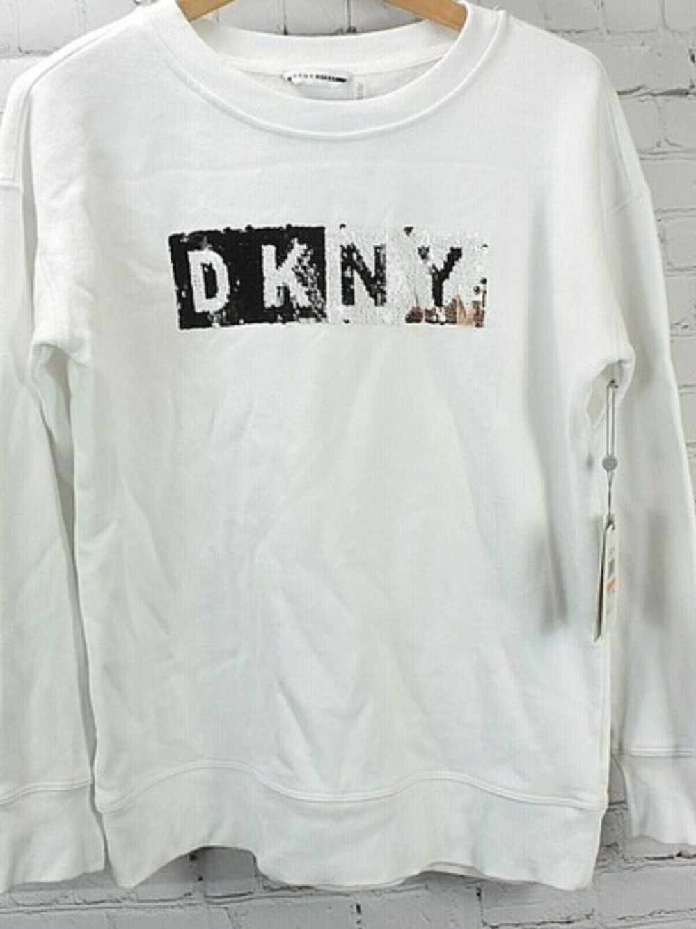 DKNY Womens Activewear Sport Sequin Logo Long Line Sweatshirt
